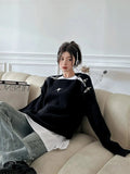 Vevesc Women White Pullover Sweater Harajuku Korean 90s Aesthetic Y2k Long Sleeves Oversize Jumper Knit Sweaters Vintage 2000s Clothes