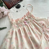 Vevesc  Japanese Sweet Bow Printed Suspender Dress Women 2025 Summer Simple Vacation Irregular Loose Party Mini Dresses Trendy