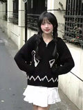 Vevesc Vintage Simple Preppy Style Korean Office Lady Knitted Cardigan Japan Sweet Cute Design Sweaters Y2k Aesthetic Commuter Clothes