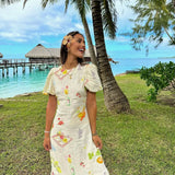 Vevesc  women's new fashion, leisure, slim and versatile sweet backless printed short-sleeved dress.