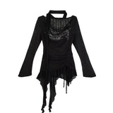 Vevesc Grunge Aesthetics Knitted Tops Trashy Y2k Graffiti Print T-shirt Vintage Punk Irregular Patchwork Knitwear High Street Ropa