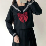 Vevesc Japanese School Uniform Girls Jk Suit Red Tie Black Oversized Patchwork Basic Sailor Uniform Women Long Sleeve Suit