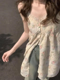 Vevesc Sweet Vacation Style Floral Camisole Dresses 2024 Summer New Dress For Women Y2k E-Girl Mid-length Split Vestidos Mujer