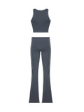 Vevesc  Patchwork Lace Trim Y2K Two Piece Sets Womens Sleeveless Square Collar Skinny Crop Top And Solid Flared Pants Tracksuits
