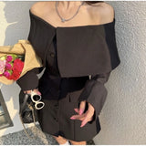 Vevesc Sexy Slash Neck Off Shoulder Dresses Autumn New Slim Fit Vestidos Mujer Y2k Grunge High Waist A-line Dress for Women