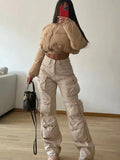 Vevesc Multiple Pockets Cargo Pants For Women Loose High Waist Fashion Sweatpants Women's Baggy Streetwear Pant Woman Trousers