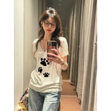 Vevesc  American Vintage V Neck High Street Sweet Cute Print Women T Shirts Japanese Loose Summer Punk Girl Clothes Y2k Aesthetic Tops