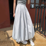 Vevesc Rimocy 2024 Summer White Flower Bun Skirts Women Korean Fashion Lantern Loose Long Skirt Woma High Waist A Line Skirts Female