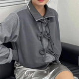 Vevesc  Bows Y2k Fake 2 Pieces Hoodies Women Tops Spring Autumn Vintage Zipper Sweatshirts Korean Fashion Ropa De Mujer