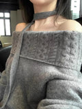 Vevesc High End Korean Office Lady Slash Neck Pullovers Y2k Aesthetic Solid Autumn Winter Harajuku Vintage Sweaters Moda Girl Clothes