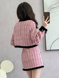 Vevesc autumn winter Small Fragrance Tweed Two Piece Set Women Short Jacket Coat + Skirt Suits Korean 2 Piece Sets Women Outfit