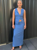 Vevesc  Knitted Solid Women Vest Sets O Neck Sleeveless Lady Tank Outfits 2025 Spring Summer Elegant High Waist V Neck Female Skirt Suit
