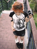 Vevesc Korean Summer Grunge Tie Dye Harajuku Tops Women Y2k Contrast Casual Slim Fit Crop Tee Streetwear Vintage Fairy T-shirts