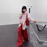 Vevesc Subcultural American Vintage Letter Print Blouse All Match Loose Harajuku Streetwear Shirt Y2k Aesthetic American Punk Clothes