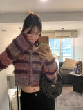 Vevesc Streetwear Fashion Popular V Neck Jumpers Y2k Aesthetic Constrast Color Harajuku Sweaters Striped Punk Girl Clothes