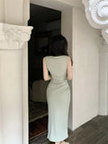 Vevesc  Evening Dresses Women Sleeveless Sexy Square Collar Slim Elegant Split Cocktail Dress Wedding Party Fashion Bridesmaids