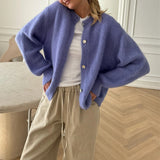 Vevesc Women Casual Basic Cardigans Front Button Up Long Sleeve Knitwear Y2K Streetwear Solid Color Soft Knitted Sweater Tops Outerwear