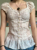 Vevesc  Sweet Floral Print Cute Prairie Chic Women Causal Shirts Summer Fashion Trendy Japan Style Blouses