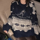Vevesc Harajuku Pullovers Women Sweaters O Neck Knitted Loose Y2k Preppy Style Sueter Mujer Streetwear Japanese Vintage Print Chic