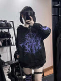Vevesc  Women Japanese Black Printing Y2k Aesthetic Jackets Loose Harajuku Hooded Grunge Outwear 2025 Autumn Casual Zipper Vintage Coats