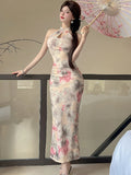 Vevesc  Women Floral Luxury Party Evening Dress Summer Elegant Hollow Out Neck-mounted Long Dress 2025 Korean Bodycon Festival Vestidos