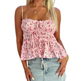 Vevesc  Women s Summer Sleeveless Camisole with Floral Print and Ruched Detailing Spaghetti Straps Tank Top for Club and Streetwear