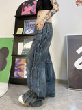 Vevesc Blue Women's Jeans Hip-hop Fashion Vintage Streetwear Y2K Wide Leg Straight Jean High Waist Trouser Classic Baggy Denim Pants