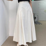 Vevesc  Pleated Skirts Women Solid Spring Summer Simple Sweet A-line Faldas Mujer Korean Fashion Chic Elegant Long Skirt