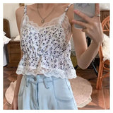 Vevesc Women V-neck Lace Purple Floral Crop Korean Sweet Style Retro Cute Female Tops All-match Students Leisure Loose Slim Chic