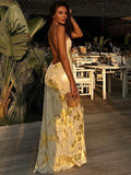 Vevesc Elegant Ladies V-Neck Spaghetti Strap Gilding Backless Maxi Dress Women Fashion Luxury Slim Beach Holiday Outfits