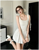 Vevesc  White Patchwork Ruffled Chic Mini Dress Women Elegant Casual Sling Dress Summer Korean Fashion Bodycon Festival Party Dress