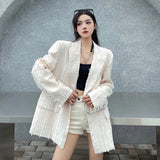 Vevesc Korean Loose Black Blazers Women Fashion Oversize Raw Edge Street Suit Jacket Vintage Wide Shoulder Outwear Spring Autumn