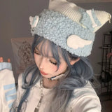 Vevesc New Ear Wings Caps Y2k Streetwear Winter Warm Hats Lolita Girls Harajuku Vintage Hat Fashion Hat Knitting Beanies Gothic Cat