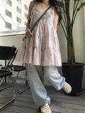 Vevesc Y2k Aesthetic Plaid Ruffled Women Dress Grunge Loose Harajuku Pleated Tank Dresses Summer Streetwear Sweet Vestidos De Mujer