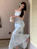 Vevesc  Sexy Backless Evening Party Dress Casual Slim Waist Vestidos Elegant Print Mermaid Dresses Women Spring Summer New Fashion
