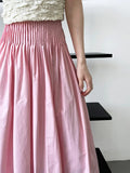 Vevesc  Elegant High-Waisted Pink A- Line Skirt Sweet Umbrella Design Sensibility Plenty of Pleats Medium-Length Women's Fashion