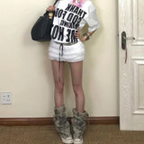 Vevesc New American Summer Streetwear Off The Shoulder Loose T Shirts Y2k Aesthetic Harajuku Letter Print All Match Clothes Girl Tops