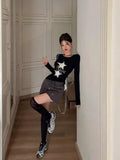 Vevesc Fashion Popular Star Print O Neck T Shirts American Streetwear Punk Harajuku Girl Clothes Vintage Y2k Aesthetic Sexy Slim Tees