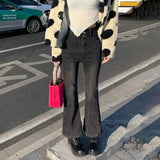 Vevesc Vintage Heart Denim Flare Pants Y2k Korean Trousers High Street Women Casual  Sweet Preppy Style Wide Leg Jeans
