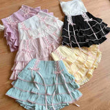 Vevesc Fairy Japanese Sweet Popular High Waist Cake Skirts Spliced Constrast Color Lace Up Design Clothes Y2k Aesthetic Girl Skirt