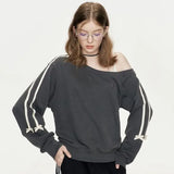 Vevesc Contrast Color Lace Bow Preppy Style Korean Sudaderas Mujer Skew Collar Hoodies Women Chic Striped Long Sleeve Y2k Sweatshirts