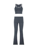 Vevesc  Patchwork Lace Trim Y2K Two Piece Sets Womens Sleeveless Square Collar Skinny Crop Top And Solid Flared Pants Tracksuits