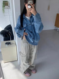 Vevesc American Vintage Pocket Casual Cargo Pants Y2k E-Girl High Waist Lace Up Straight Trousers Spring New Loose Wide Leg