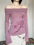 Vevesc High End Spring Autumn Slash Neck High Street Shirts Exquisite Flower Embroidery All Match Temperament Clothes Y2k French Tops