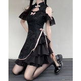 Vevesc Hot Girl Lace Kwawaii Women Dress Vintage Cheongsam Sweet Slim Lolita Gothic Girls Fashion Harajuku Sexy Aesthetic Female Dress