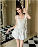 Vevesc  White Patchwork Ruffled Chic Mini Dress Women Elegant Casual Sling Dress Summer Korean Fashion Bodycon Festival Party Dress
