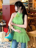 Vevesc  Halter Vintage Streetwear Sweet Women Irregular Vest Y2k Aesthetic Slim Sleeveless Tanks 2025 Harajuku Ruffled Grunge Camisoles