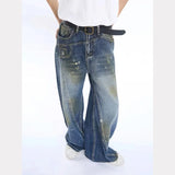 Vevesc Women's Washing Vintage Y2K 2000s Blue Wide Leg Jeans Street Style Baggy Pants Female Casual High Waist Straight Denim Trousers