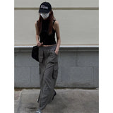 Vevesc Streetwear Cargo Skirts Women Y2K Vintage Pockets A Line Skirt Harajuku Korean High Waist Slit Zipper Casual Chic Skirts