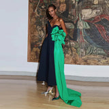 Vevesc Elegant Black One Shoulder Formal Party Dresses With Green Side Overlay A-line Ankle Length Evening Dress Women Maxi Dress